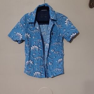 Blue Dinosaur Print Kids Button Down Shirt